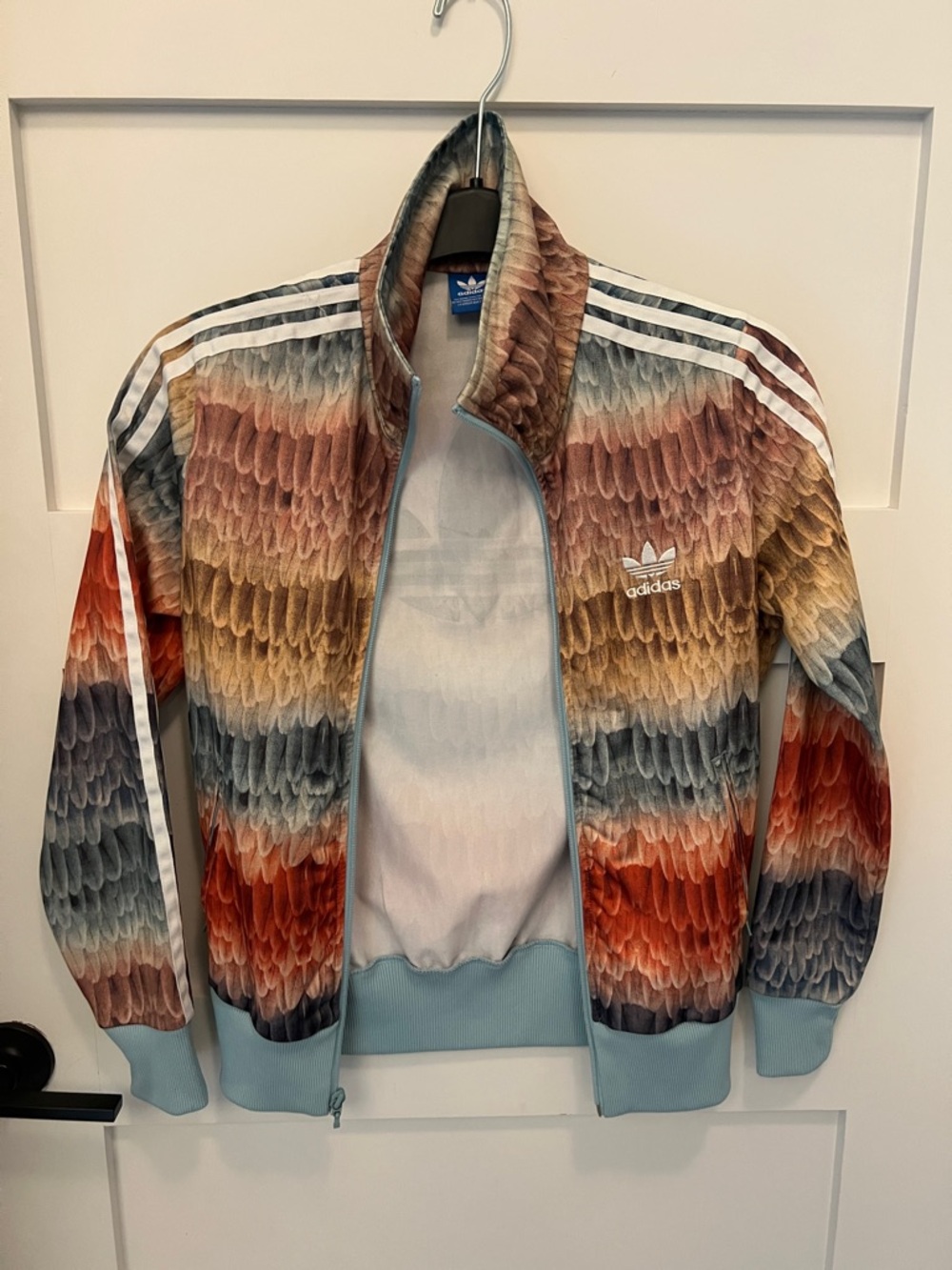 adidas Multicolor Feather-Pattern Track Jacket with Light Blue Trim